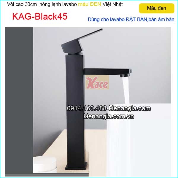 Vòi 30cm nóng lạnh đen cho lavabo đặt bàn KAG-Black45