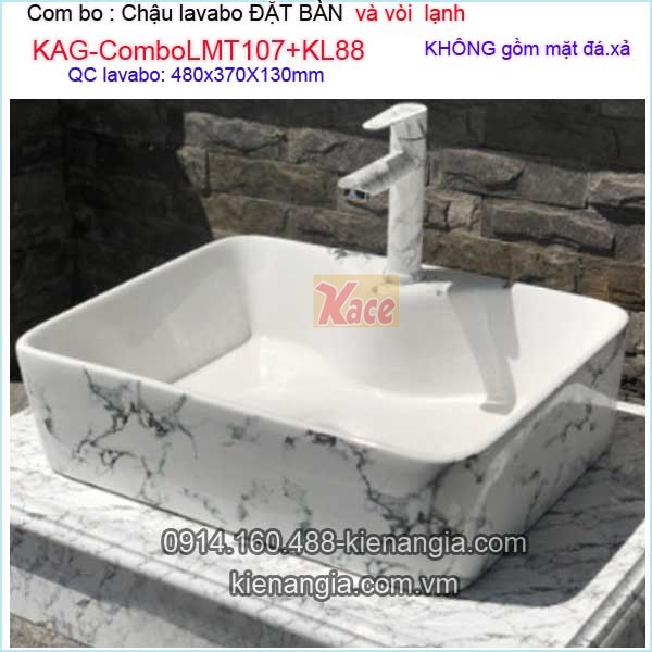 Combo lavabo hoa văn và vòi vân đá KAG-ComboLMT107-KL88
