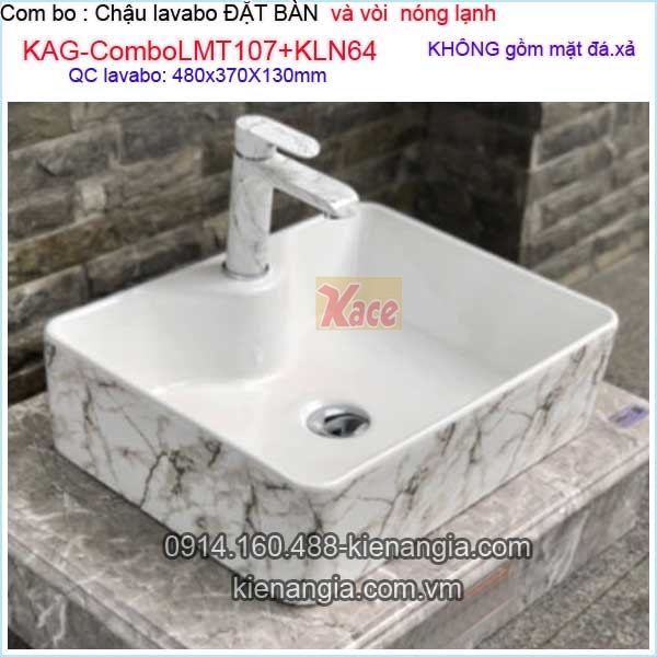 Combo lavabo hoa văn và vòi vân đá  KAG-ComboLMT107-KLN64