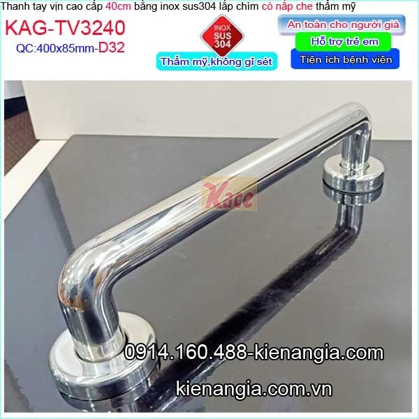 Thanh tay vịn inox sus304 ống lớn lắp âm an toàn bệnh viện 40cm KAG-TV3240