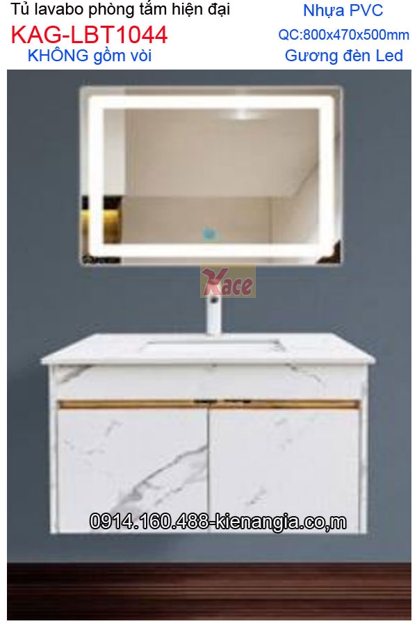 Tủ lavabo phòng tắm hiện đại  PVC 80cm gương đèn Led KAG-LBT1044