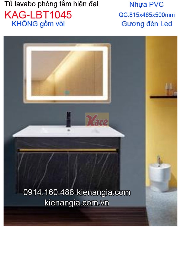 Tủ lavabo phòng tắm hiện đại  PVC 80cm gương đèn Led  KAG-LBT1045