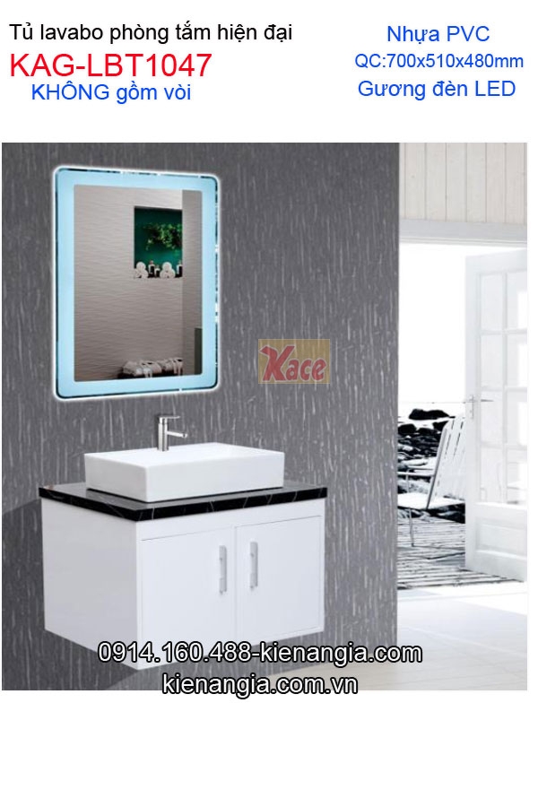 Tủ lavabo 70cm phòng tắm hiện đại  PVC gương đèn Led  KAG-LBT1047