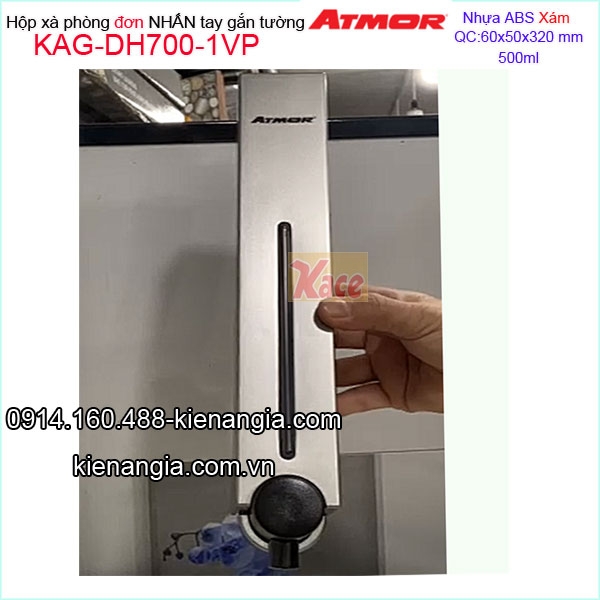 Hộp xà phòng nhấn 500ml bằng nhựa màu xám ATMOR DH700-1VP