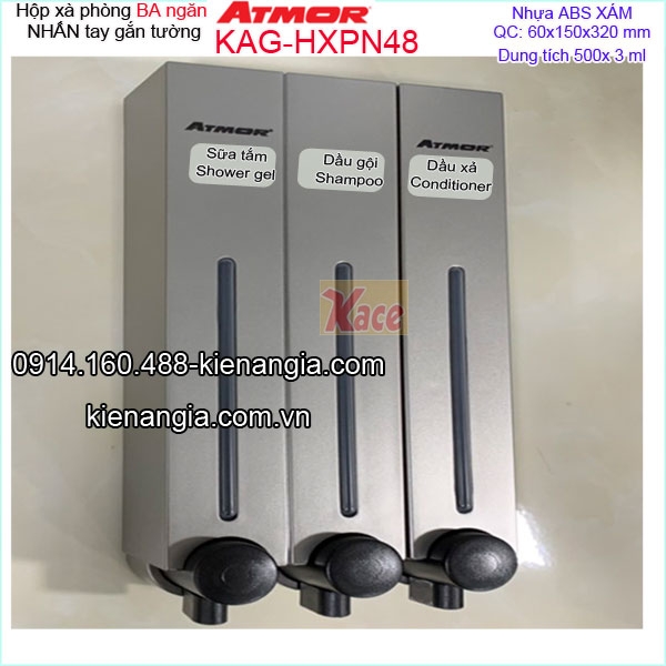 Hộp xà phòng BA nhấn tay 500ml x3 Xám ATMOR KAG-HXPN48