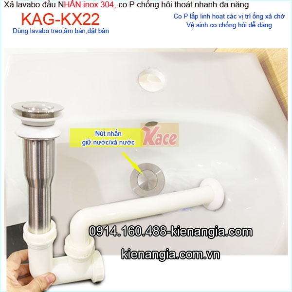 Xả lavabo nhấn Inox sus 304,co nhựa KAG-KX22
