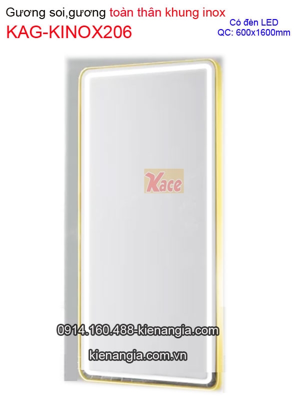 Gương soi toàn thân khung inox chữ nhật  đèn LED 60X160 cm KAG-KINOX206