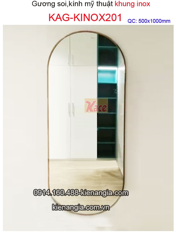 Gương soi bầu dục khung inox 50x100cm KAG-KINOX201