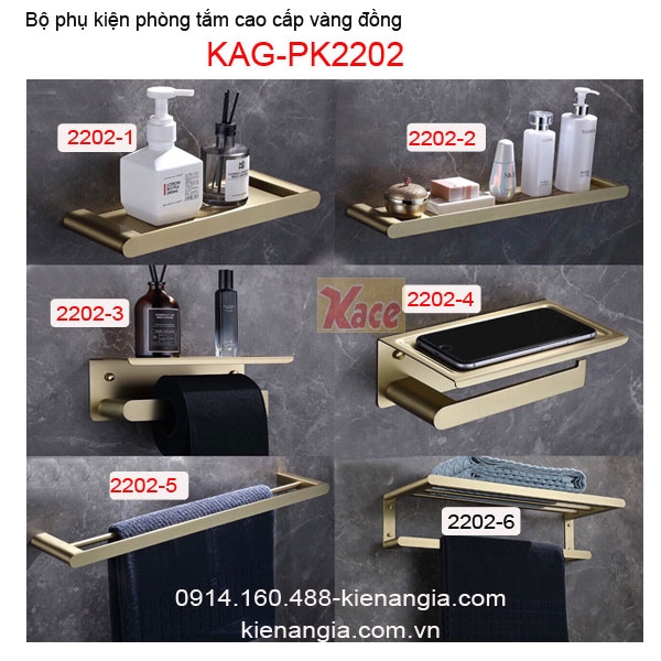 Bộ phụ kiện phòng tắm cao cấp màu vàng đồng KAG-PK2202