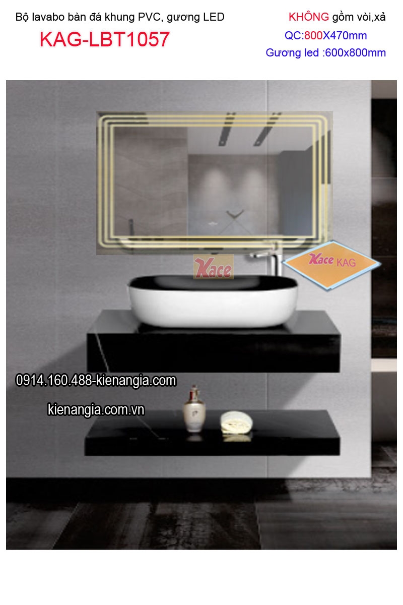 Combo lavabo đặt bàn đá và gương LED cảm ứng  80X47KAG-LBT1057