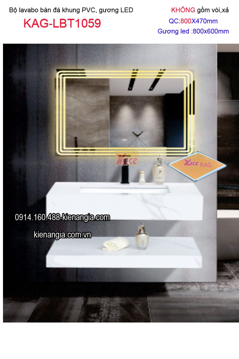 Combo lavabo Âm bàn đá và gương LED cảm ứng  80X47 KAG-LBT1059