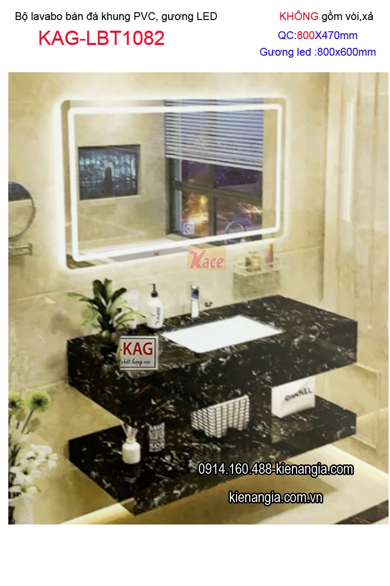 Combo lavabo Âm bàn đá và gương LED cảm ứng  80X47 KAG-LBT1082