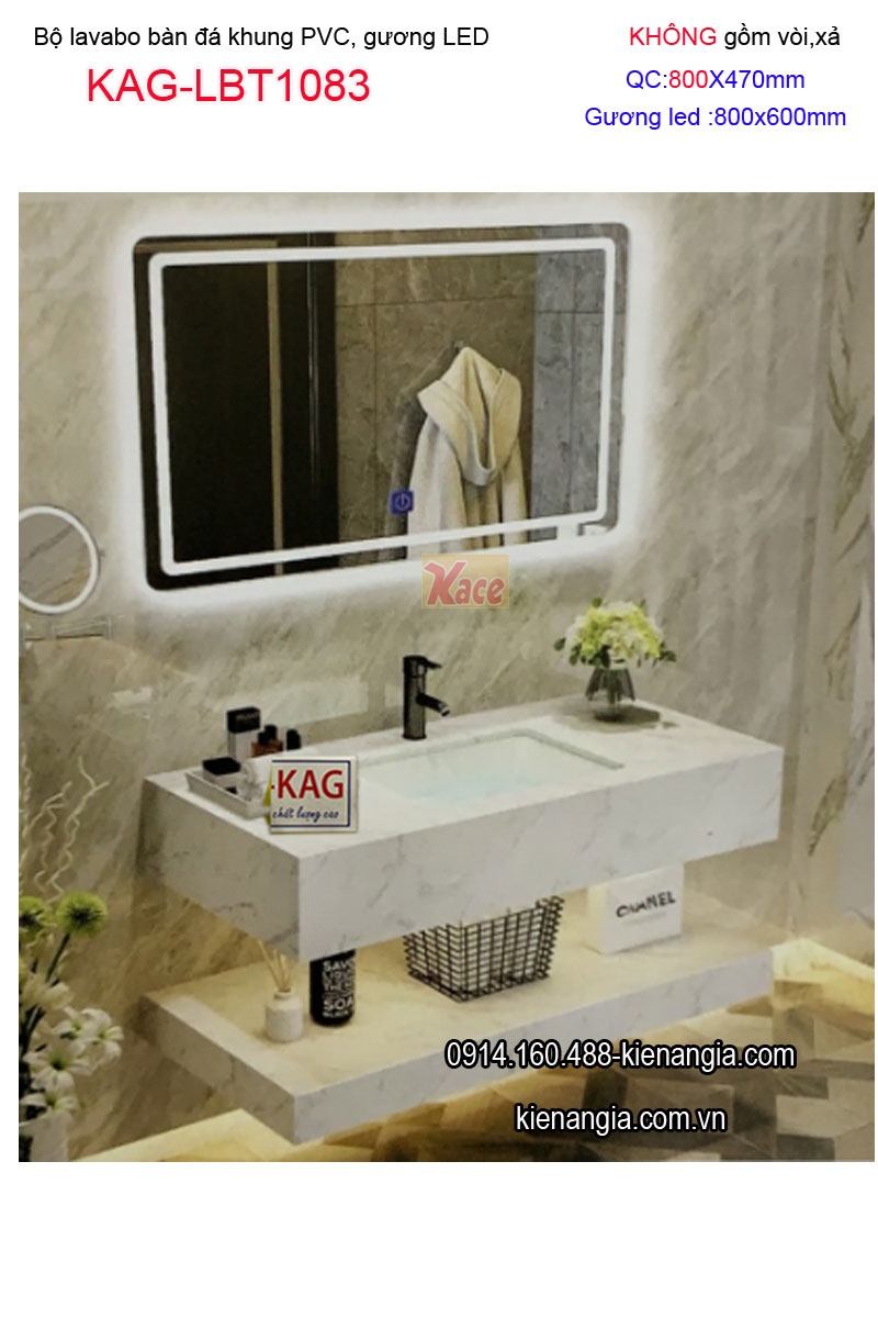Combo lavabo Âm bàn đá và gương LED cảm ứng  80X47 KAG-LBT1083