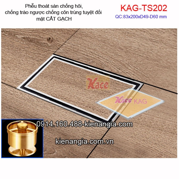 Thoát sàn MẶT CẮT GẠCH  83x200mmXD49-60 chống hôi tuyệt đối KAG-TS202