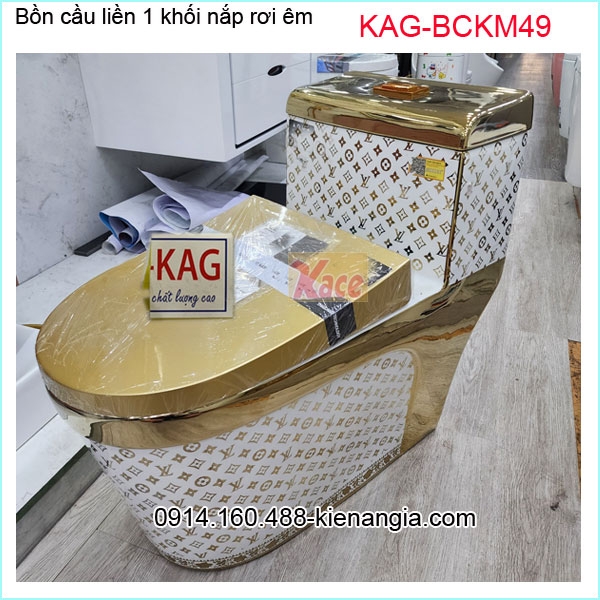 Bồn cầu 1 khối  cao cấp hoa văn vàng KAG-BCKM49