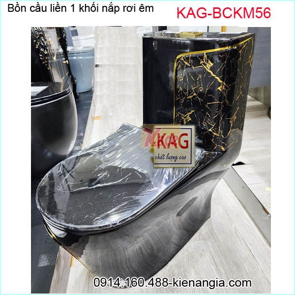 Bồn cầu 1 khối  cao cấp đen vân vàng  KAG-BCKM56