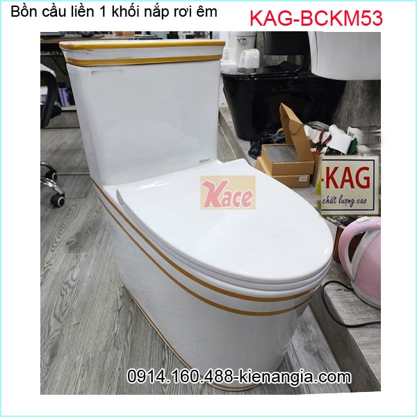 Bồn cầu 1 khối  cao cấp  trắng viền vàng KAG-BCKM53