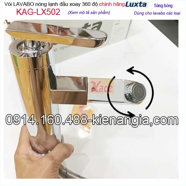 Vòi lavabo nóng lạnh cao cấp đầu xoay 360 độ Luxta KAG-LX502