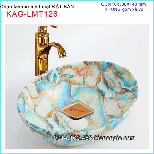 Chậu lavabo oval Đặt bàn vân đá xanh cẩm thạch KAG-LMT126