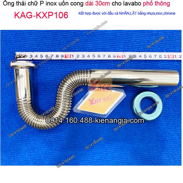 KAG-KXP106-Ong-thoat-chu-P-inox-uon-cong-dai-30cm-xa-lavabo-dan-dung-KAG-KXP106-kich-thuoc