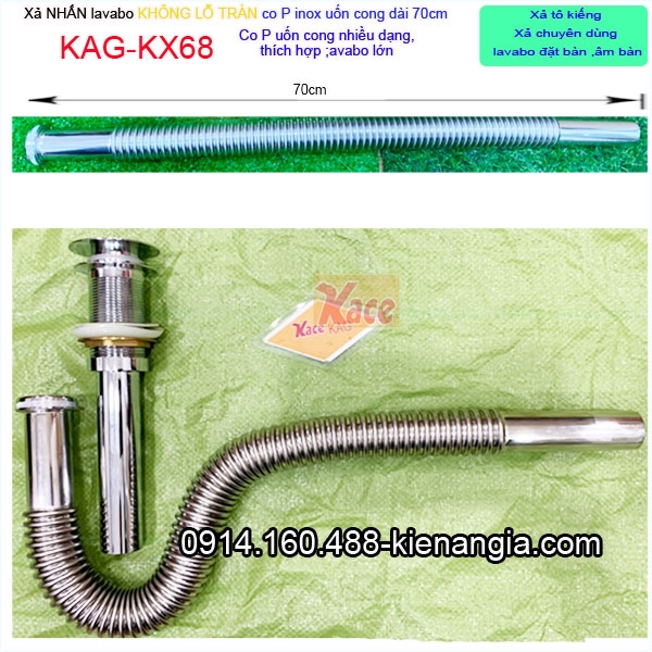 KAG-KX68-Xa-nhan-lavabo-KHONG-lo-tran-co-P-inox-uon-cong-dai-70cm-KAG-KX68-kich-thuoc
