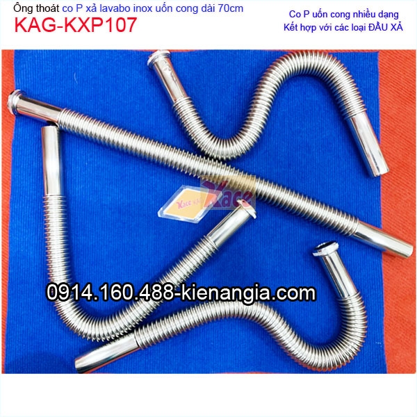 Ống xả chậu rửa mặt KAG-KXP107 dài 70cm,inox mềm uốn bẻ lavabo tủ chậu kiếng