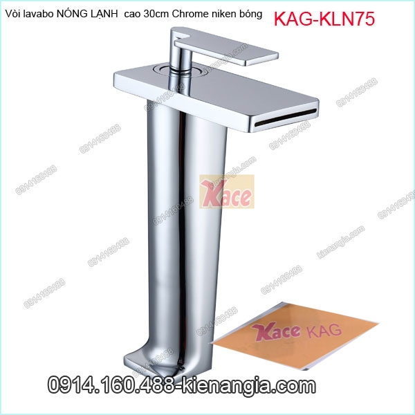 Vòi lavabo nóng lạnh thác nước cao 30cm chrome bóng KAG-KLN75