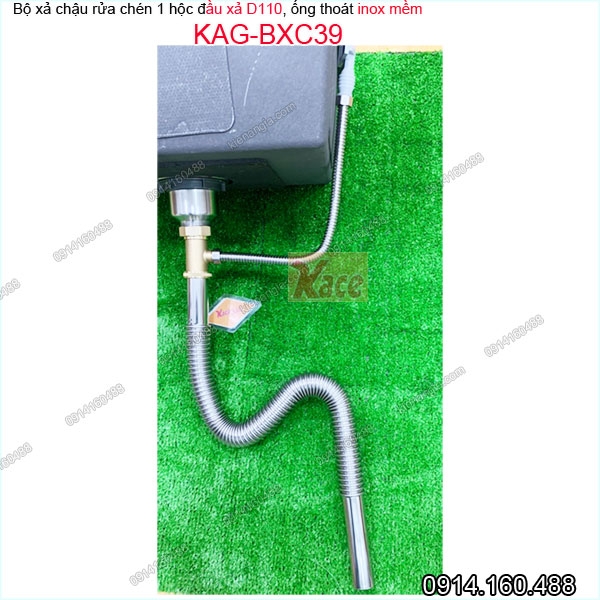 Bộ xả chậu rửa chén 1 hộc D110 ống inox mềm KAG-BXC39