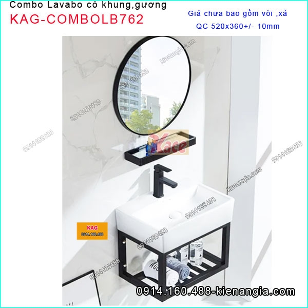 Combo chậu lavabo khung treo và gương nhỏ xinh KAG-COMBOLB762