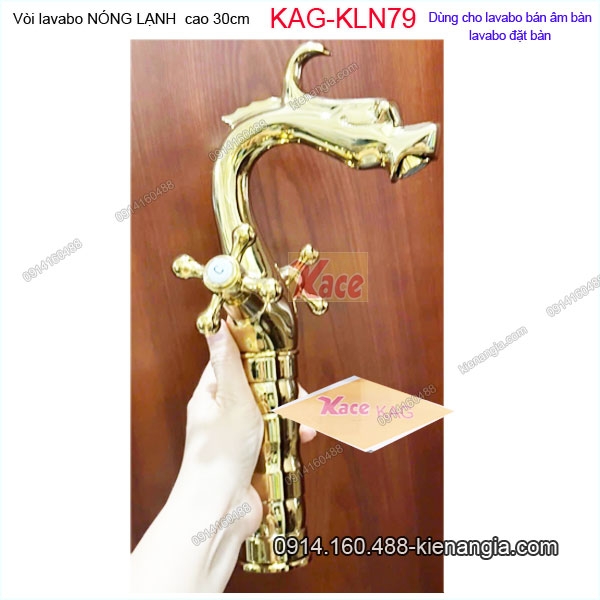 Vòi lavabo nóng lạnh đầu rồng vàng 24K cao 30cm KAG-KLN79