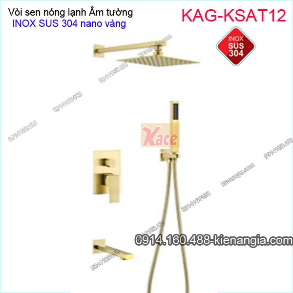 Vòi sen tắm Vuông ÂM tường nóng lạnh INOX SUS304 Nano Vàng KAG-KSAT12