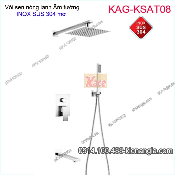 Vòi sen tắm Vuông ÂM tường nóng lạnh INOX SUS304 KAG-KSAT08