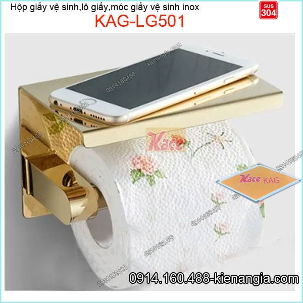 Móc  giấy vệ sinh có giá để điện thoại  inox sus304 mạ vàng KAG-LG501