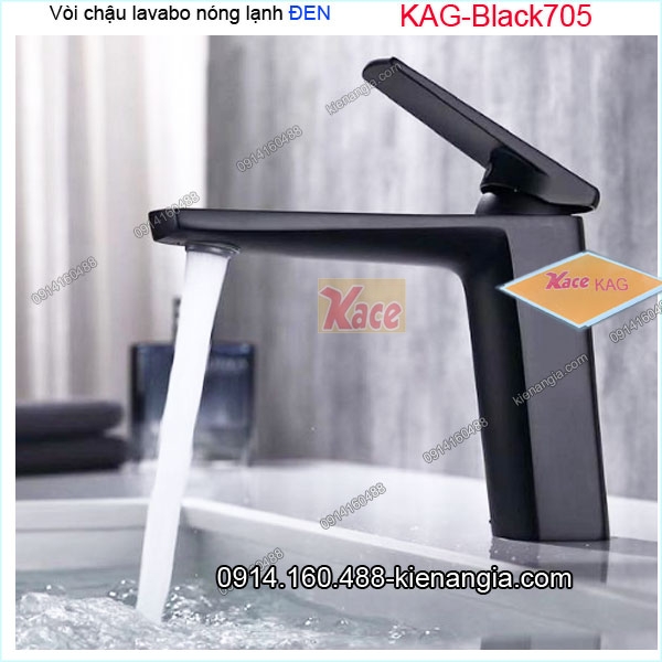 Vòi chậu lavabo nóng lạnh NANO ĐEN 20cm KAG-Black705 cao cấp Korea