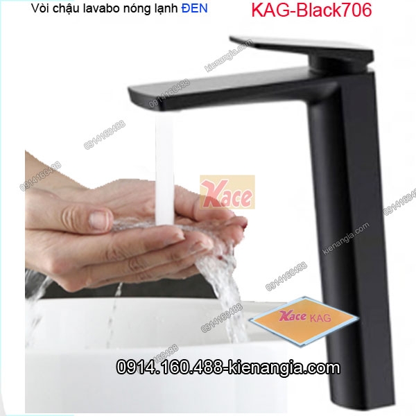 Vòi chậu lavabo nóng lạnh NANO ĐEN 30cm  KAG-Black706 cao cấp Korea