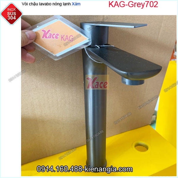 Vòi chậu lavabo nóng lạnh inox 304 nano XÁM 30cm KAG-Grey702