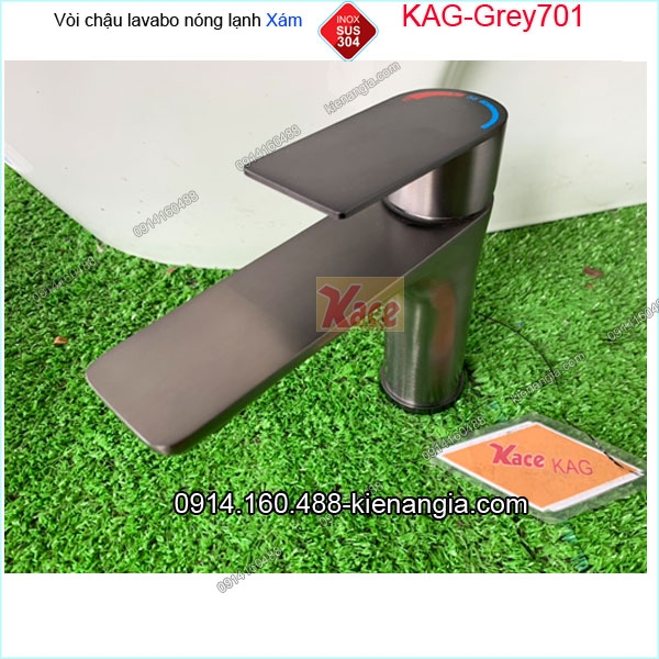 Vòi chậu lavabo nóng lạnh inox 304 nano XÁM 20cm KAG-Grey701