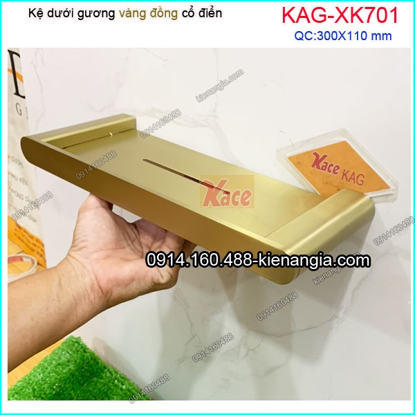 Kệ phòng tắm 300x110mm vàng đồng cổ điển KAG-XK701