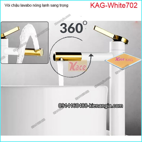 Vòi chậu lavabo Trắng vàng đầu xoay 360 độ cao 30cm KAG-White702