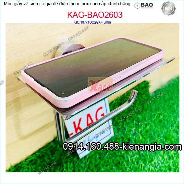 Móc giấy vệ sinh có giá để điện thoại INOX BAO KAG-BAO2603