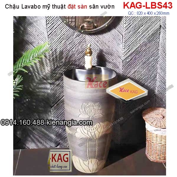 Chậu lavabo đặt sàn sân vườn KAG-LBS43 Khắc Hoa Sen