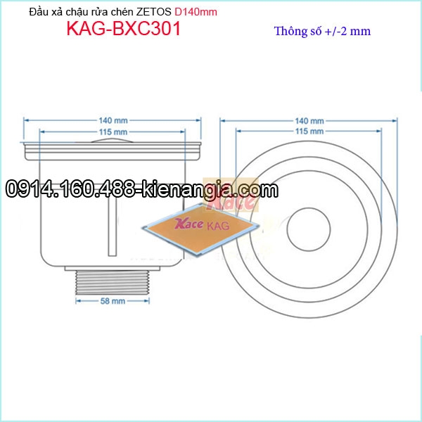 KAG-BXC301-Dau-xa-ZETOS-nhua-duc-D140-KAG-BXC301-thong-so