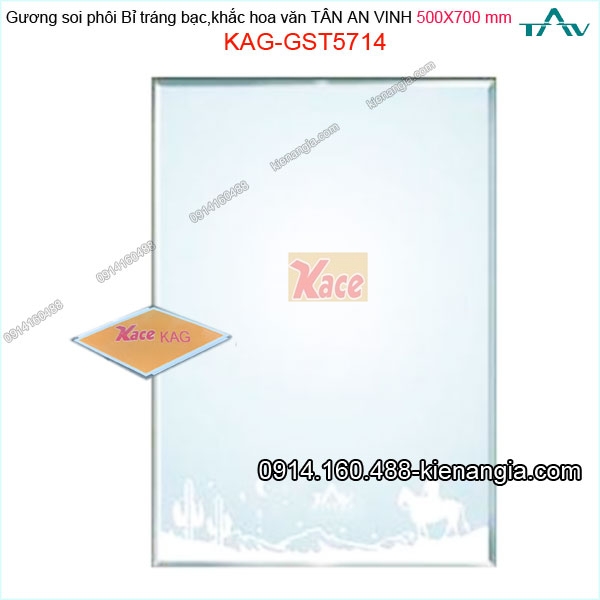 Gương soi 500x700 mm Tân An Vinh hình ảnh trung  thực KAG-GST5714 hoa văn phun cát
