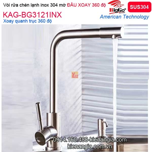 Vòi bếp lạnh đầu xoay 360 độ inox sus304 BIGGO KAG-BG3121INX