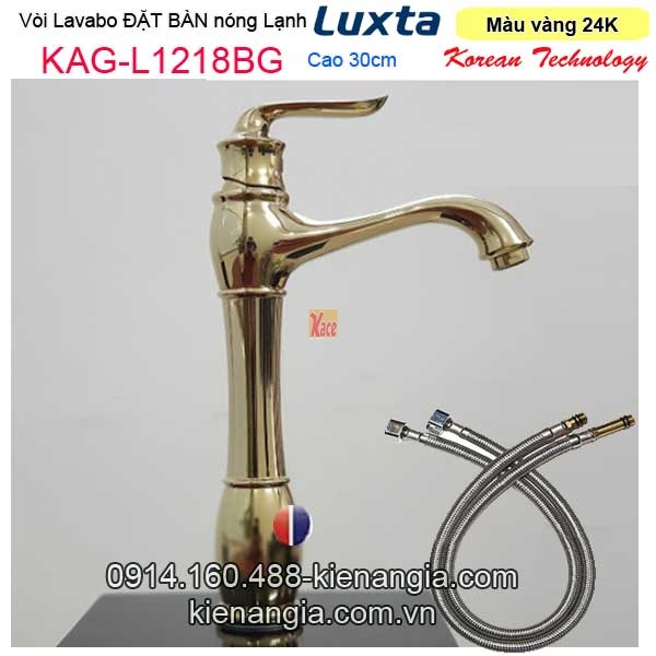 Vòi nóng lạnh cao 30cm,vòi Lavabo đặt bàn màu vàng 24K Korea Luxta KAG-L1218BG