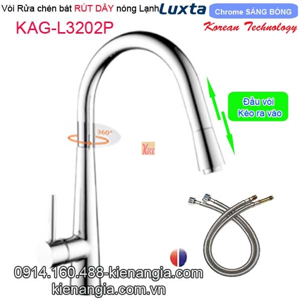 Vòi rửa chén bát nóng lạnh Rút dây  Korea Luxta KAG-L3202BB
