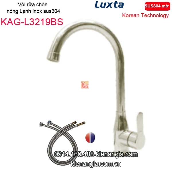 Vòi rửa chén nóng lạnh inox sus304 Korea Luxta KAG-L3219BS inox bóng