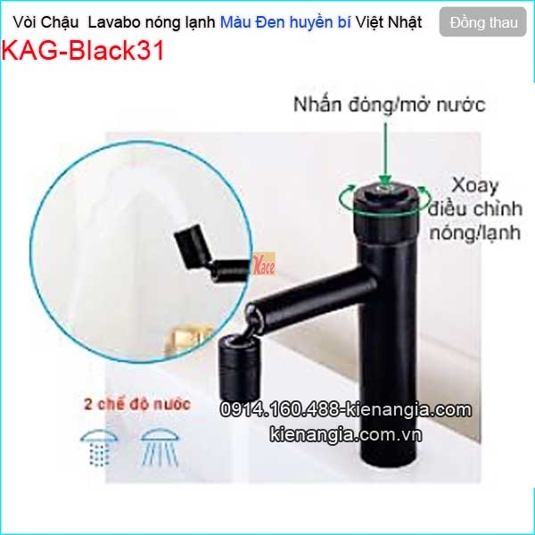 Vòi Nhấn 2 chế độ chậu lavabo nóng lạnh  đồng màu đen KAG-Black31