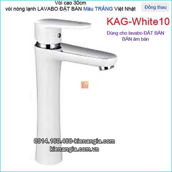 Vòi cao 30cm,vòi lavabo nóng lạnh màu trắng hiện đại KAG-White10