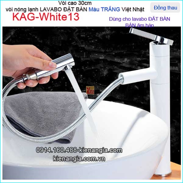 Vòi cao 30cm,vòi lavabo nóng lạnh màu trắng hiện đại KAG-White13
